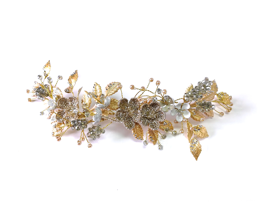 Bijou de cheveu - Laiton, fleurs crochet, cristal - 140€